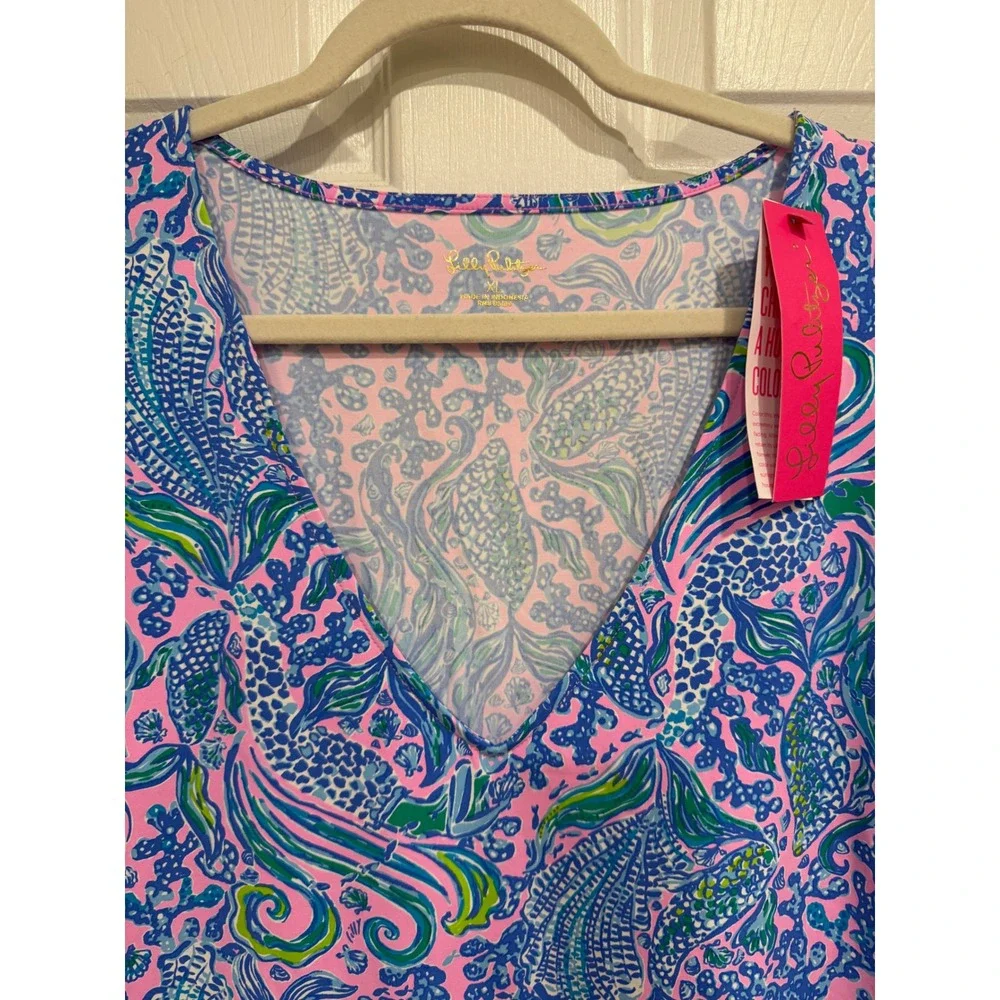 Lilly Pulitzer Talli V-Neck Coverup Lilac Rose We Mermaid It Pink Blue XL